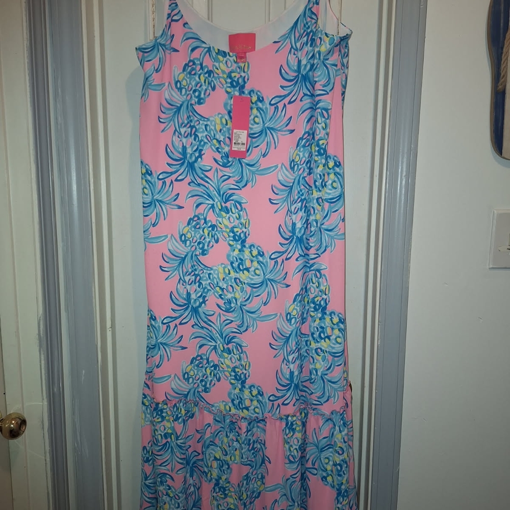 Lilly Pulitzer Pink and Blue Floral Midi Dress